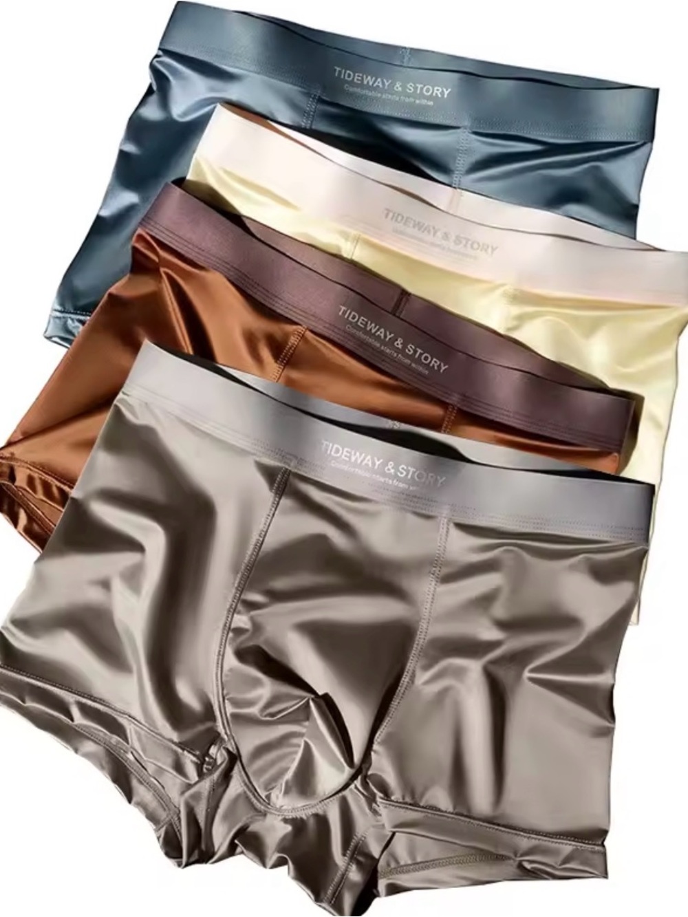 Men’s Comfy Satin Silk-Look Boxer Briefs — Grey, Brown, Blue, Cream Set of 4